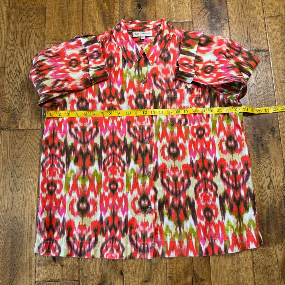 Jones New York Sport 100% Linen Blouse XL and Pants L Orange Green Button Up - Picture 12 of 14